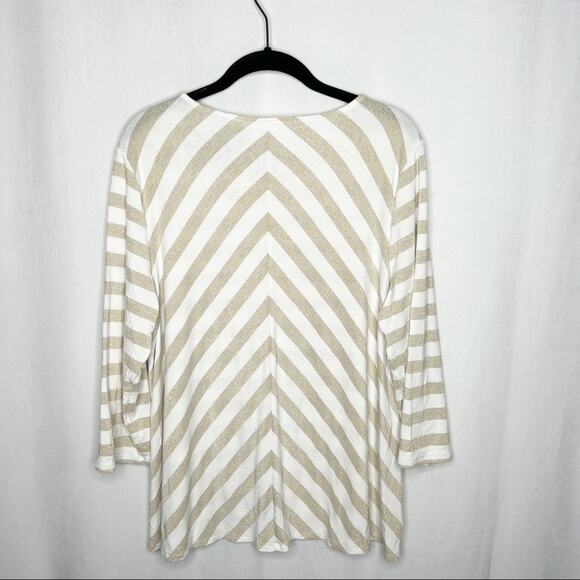 CHICO’S / white gold sparkle striped tunic top / 2 (large) - Picture 2 of 8